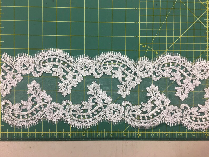 WHITE Eyelash Scalloped Lace Trim for Bridal, Veils, Garments AL 1WIDE image 4