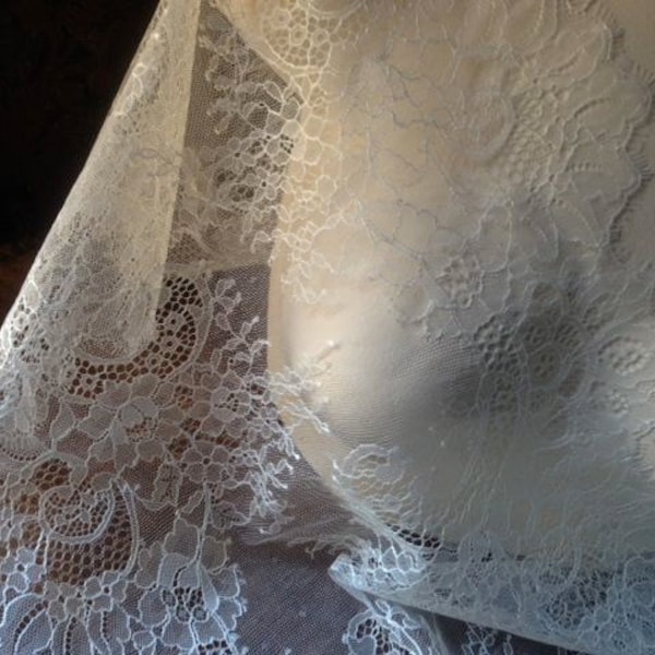 Ivory Cream Chantilly Lace Eyelash Lace Wider for Bridal, Veils, Lace Caps, Gowns, Lingerie CH 2