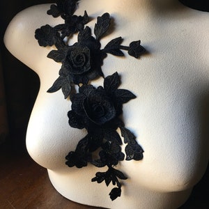 BLACK 3d Rose Applique for Garments, Costume Design CA 902