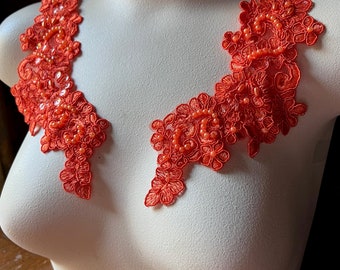 オレンジビーズレースアップリケペア：リリカルダンスコスチューム装飾