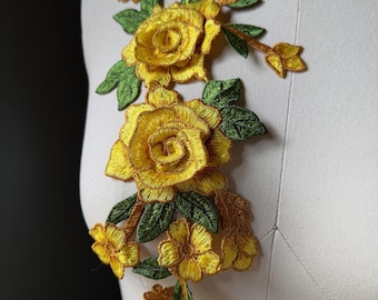 YELLOW 3D Rose Applique for Garments, Costume Design CA 902 yel ndl