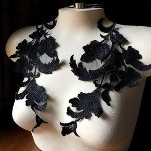 Black Lace Applique Pair #2: Floral Illusion Tulle for Bridal Gowns PR 330-2