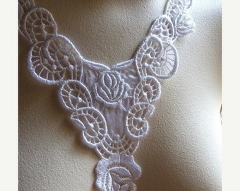 Lace Applique with Satin Inset America Made in White for Bridal, Costume or Jewelry Design WA 610