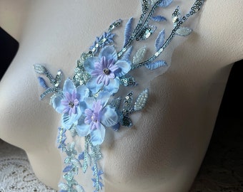 BLUE & Purple 3D applique - with Rhinestones for Lyrical, Bridal, Ballet, Couture Gowns, Costume Design F20 B