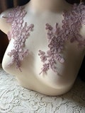 Mauve Rose Pink Floral Lace Applique Pair: Costume Design (SECONDS) PR 403
