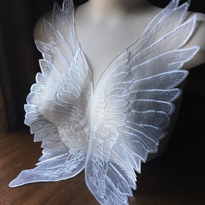 White Angel Wing Applique PAIR in Organza for Bridal, Garments, Costumes
