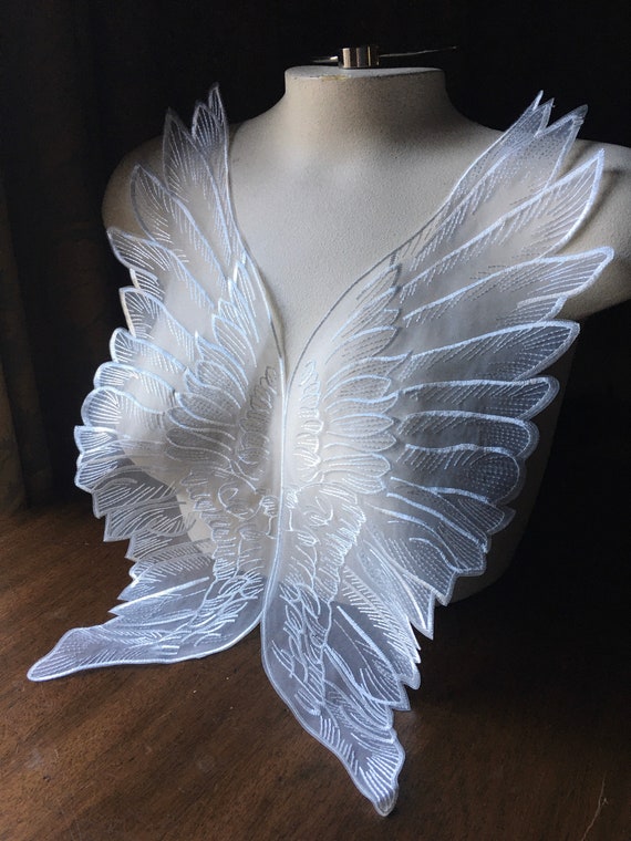 White Angel Wing Applique PAIR in Organza for Bridal, Garments
