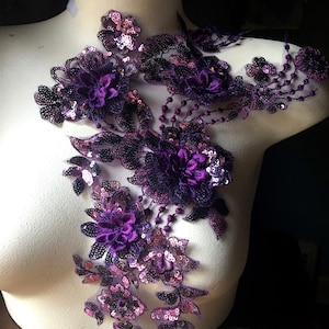 PURPLE 3D Applique Beaded for GRAD, Lyrical Dance, Ballet, Couture Gowns F115 image 3