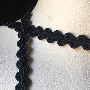 3 yds Black Rayon Gimp Passementerie Trim for Reenactment, Neo Victorian, Military, Millinery, Cosplay PA 14