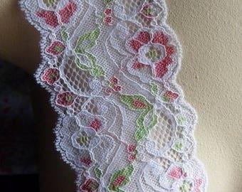 3 YARDS  Stretch Lace WHITE, Pink & Green for Lingerie, Headbands, Altered Couture STR 1072White