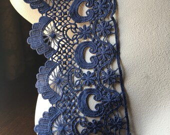 Embroidered Lace Appliques Blue Floral Venice Lace Mirror Pair DIY Sewing Craft Motifs 15 DH80X-bl