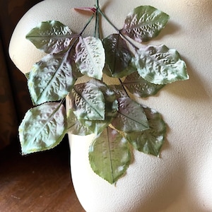 Vintage Ombre Satin Millinery Leaves: Green & Mauve Floral Supply