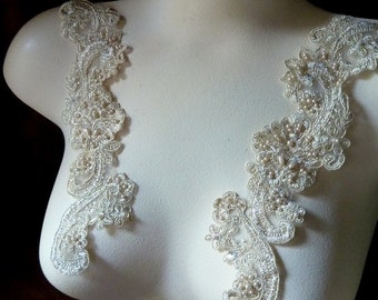 GOLD Lace Beaded Lace Applique Pair for Lyrical Dance, Bridal, Headbands, Sashes, Costume Design PR 126