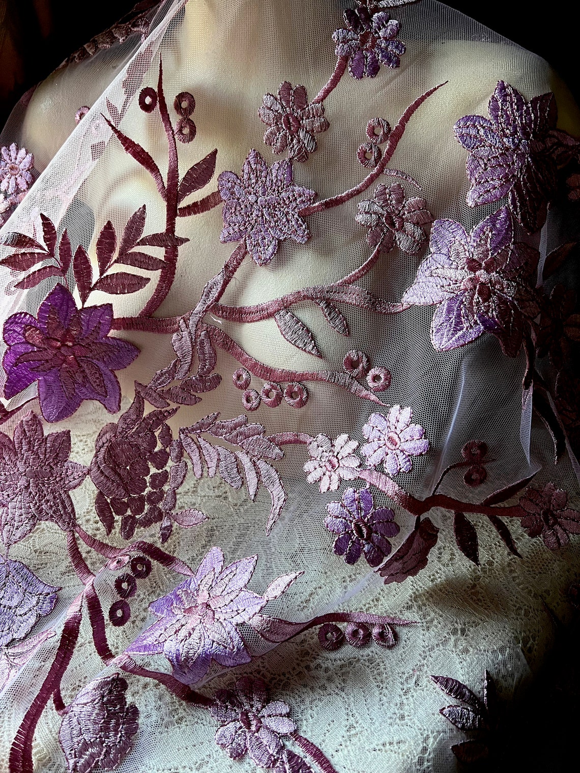 Purples Embroidered Lace Fabric for Garments Gowns Costumes - Etsy