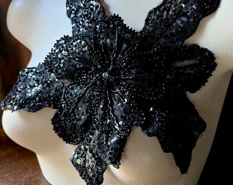 BLACK LARGE 3D Applique Beaded for Lyrical Dance, Bridal, Grad, Prom, Costumes CA 1003-2
