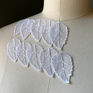 10 White Leaf Appliques in Organza for Bridal, Garments, Costumes ORG leaf A large