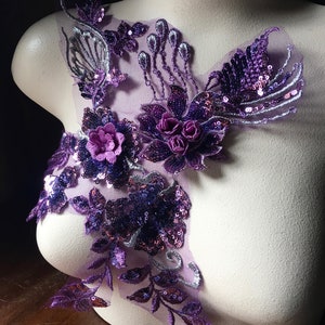 PURPLE Applique Beaded with Sequins for Lyrical Dance, Ballet, Couture Gowns F127