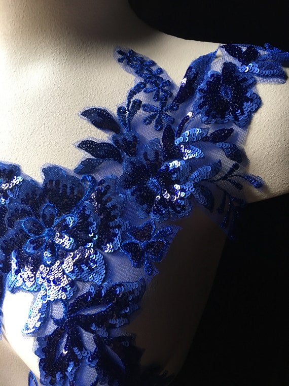 ROYAL BLUE Applique Beaded With Sequins for Lyrical Dance, Ballet