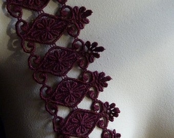 Burgundy Lace Trim  Guipure Venise Lace for Jewelry Design, Appliques, Costumes CL 5004