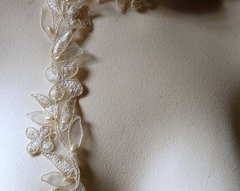 Champagne Gold Beaded Lace Trim for Lyrical Dance, Bridal, Headbands, Costume or Jewelry Design BL 4043