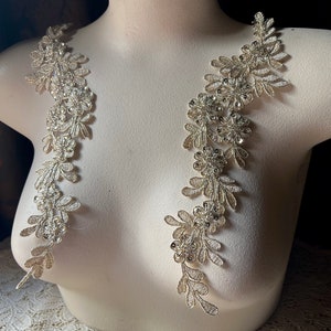 BRIGHT GOLD Beaded Lace  Applique Lace Pair for Lyrical Dance, Ballet, Bridal, Headbands, Sashes, Costumes PR 198 bgNDL