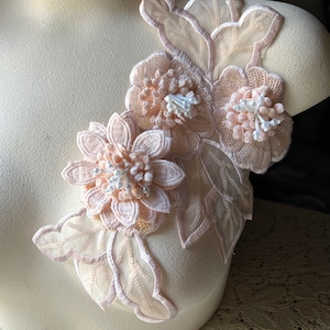 PEACH BLUSH 3D Applique Beaded Lace & Organza for Lyrical Dance, Bridal, Garments, Costumes CA 992