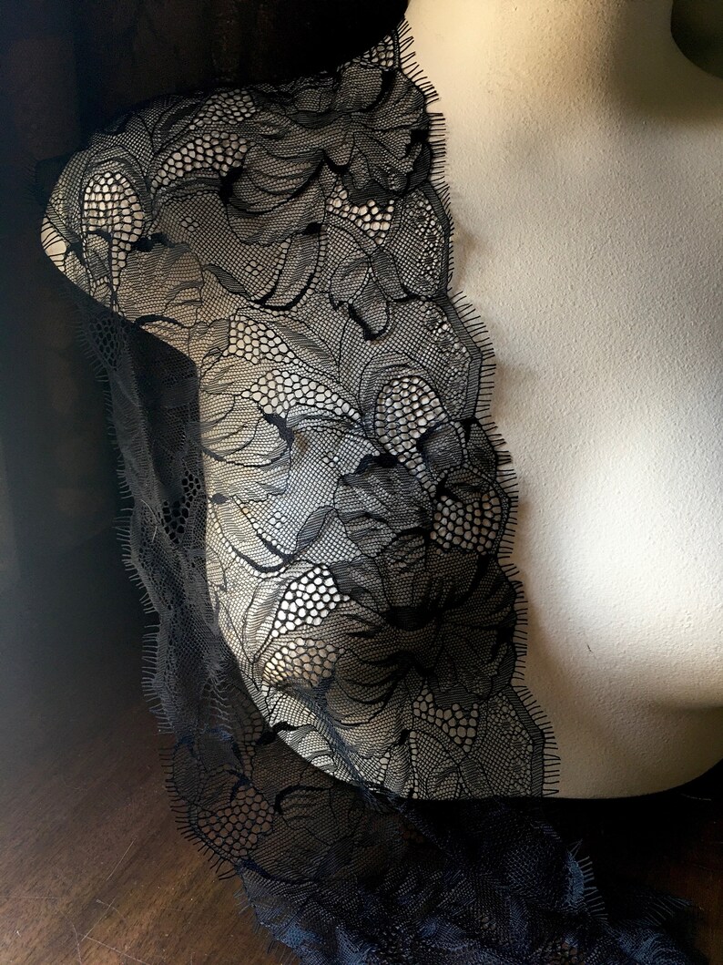 BLACK Leavers Chantilly Lace Eyelash Lace for Lingerie Etsy