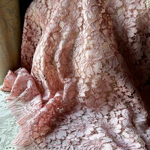 Rose Pink Chantilly Lace Fabric: Alencon Corded Bridal Lace (1.75 yds)