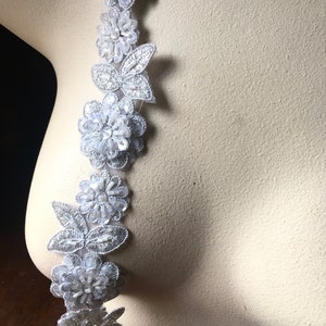 12" SILVER Beaded Applique Trim 12" for Lyrical Dance, Ballet, Costume or Jewelry Design, Crafts TR 249 sil