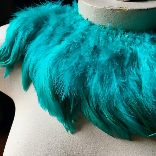 4" strip Turquoise Feathers Rooster Schlappen for Costumes, Hats, Bridal, Masks, Tribal Fusion