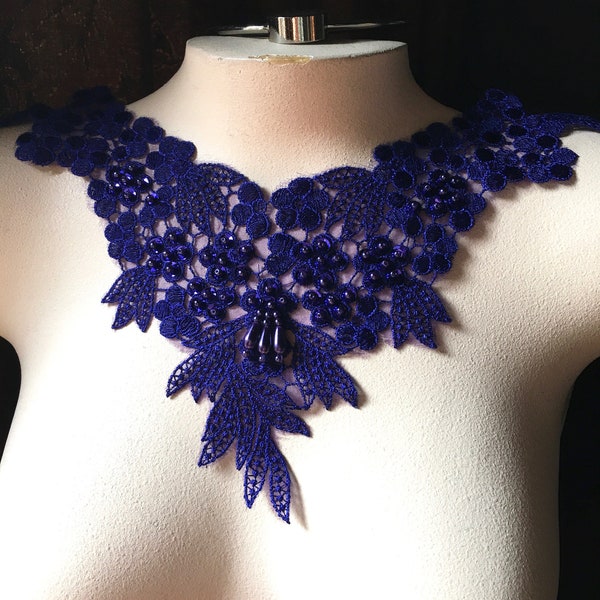 Electric Blue Applique Beaded Lace for Lyrical Dance,  Garments, Costume Design CA 45