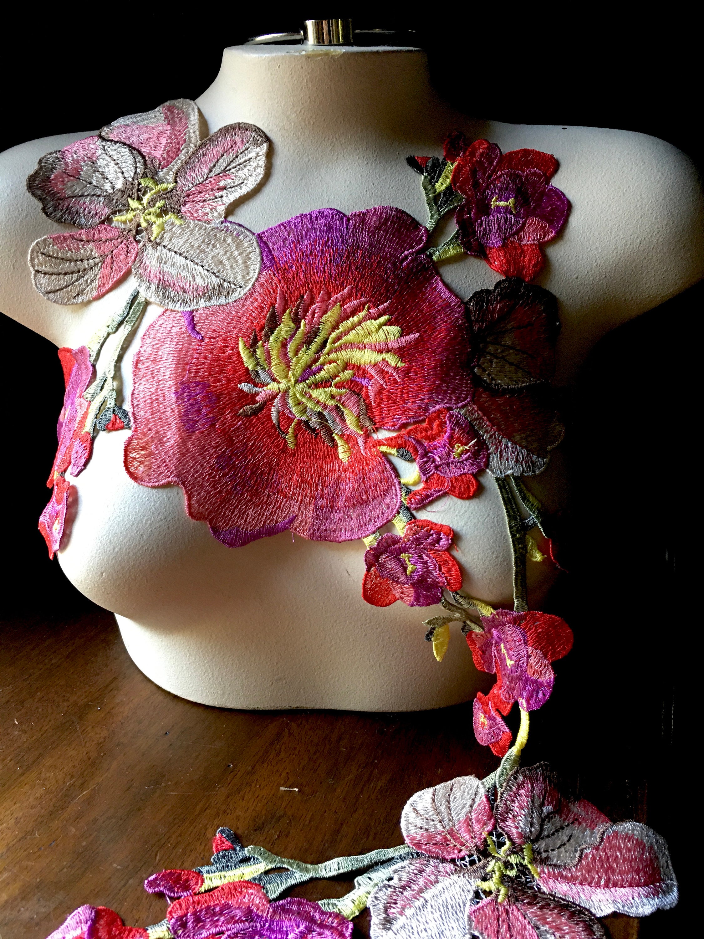 Red, Fuchsia & Purple Rose Applique Lace LARGE for Lyrical Dance, Bal…