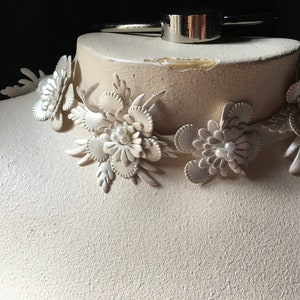 12 IVORY Beaded Faux Leather Flower Appliques for Bridal Design, Shoe Clips, Headbands, Costumes TR 254