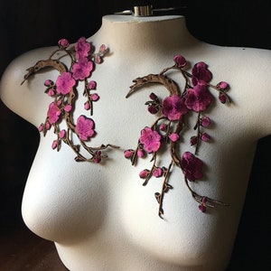 2 FUCHSIA Rose Cherry Blossom Appliques Iron On Appliques for Garments, Lyrical Dance, Costume or Jewelry Design IRON