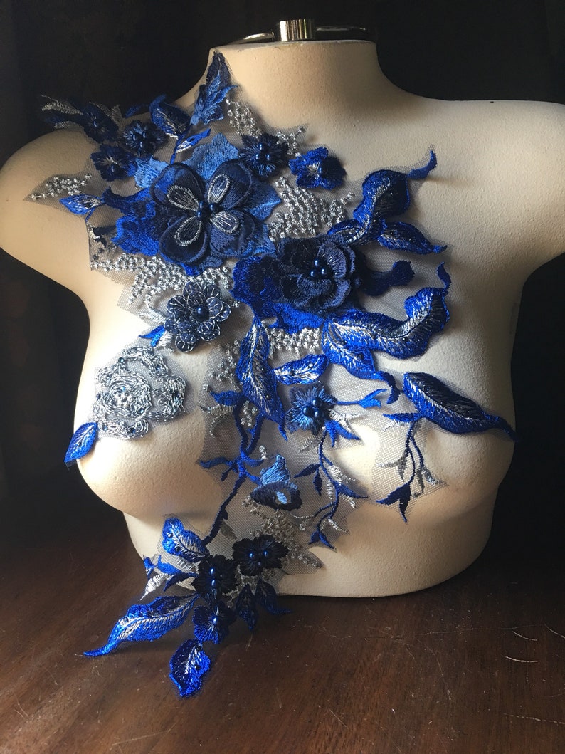 Ballet Couture Gowns F15NEW SAPPHIRE Blue /& SILVER 3D Applique Beaded and Embroidered for Lyrical Dance