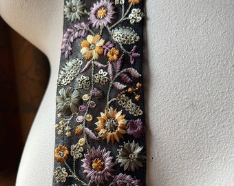 BLACK & Purple Sari Trim Embroidered for Garments, Costume Design, Crafts, Junk Journals TR 299