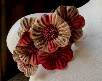 Velvet Millinery Flowers: Brick Red & Mocha Yoyos, 6-Piece Floral Supply MF 96