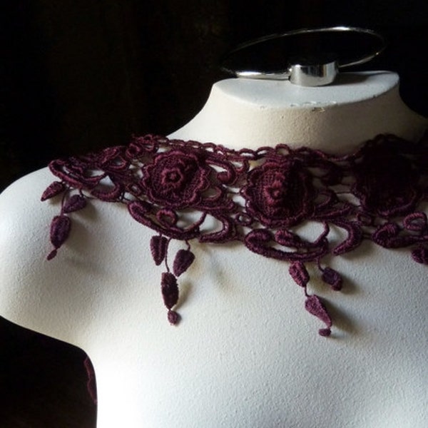 Burgundy Lace Venise Style for Garments, Tribal Fusion, Costumes CL 6013