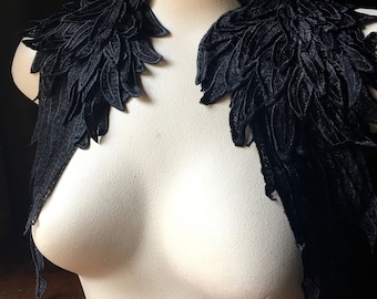 BLaCK 3D Lace Applique WINGS PAiR for Epaulettes, Maleficent, Swan Lake, Garments, Costume Design PR 380