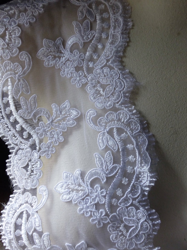 WHITE Eyelash Scalloped Lace Trim for Bridal, Veils, Garments AL 1WIDE image 2