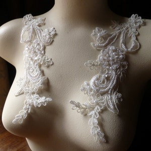 Ivory Beaded Applique Lace Pair for Lyrical Dance, Bridal, Headbands, Sashes PR 114