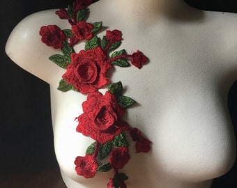RED 3D Rose Applique para prendas, Diseño de vestuario CA 902 rojo