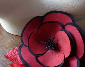 Black & Red Silk Millinery Flower for Fascinators, Corsages, Bouquets MF 109