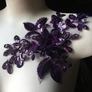 PLUM PURPLE 3D Applique Sequined for Lyrical Dance, Ballet, Couture Gowns F75