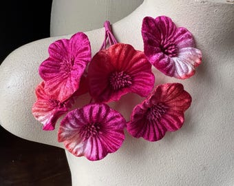Fuchsia Combo Velvet Millinery Flowers: Bridal Fascinator Yoyos (6 blossoms) MF