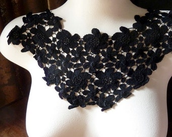 Black Lace Flower Applique for Garments, Jewelry or Costume Design  BLA 101