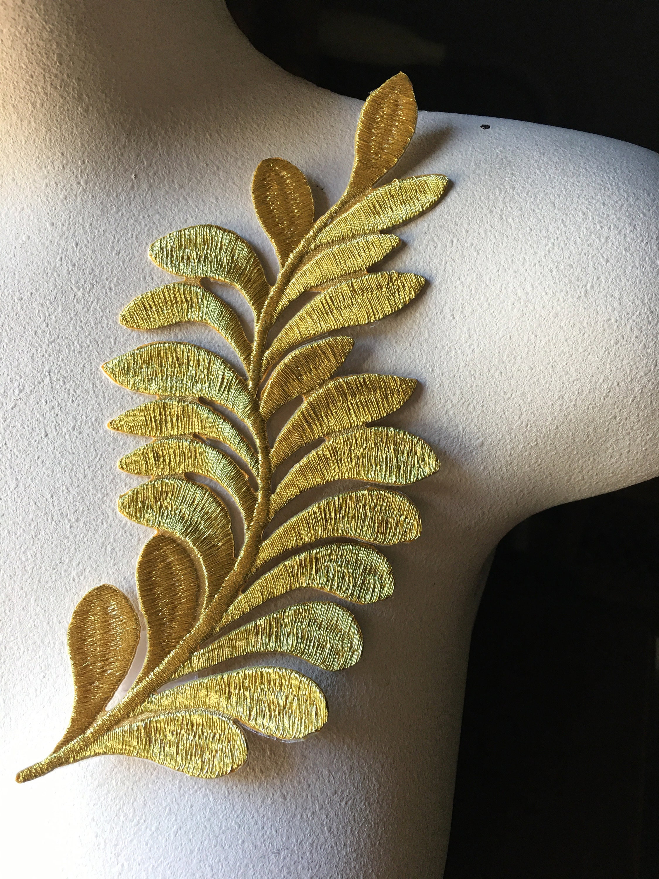 GOLD Leaves Feathers Applique PAIR Iron on for Lyrical Etsy