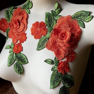 Orange Rose 3D Lace Appliques: Floral Garment Embellishments (2 Pieces) CA 982