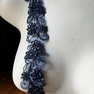 18" NAVY BLUE Beaded Trim for Costume or Jewelry Design, Crafts TR 257 nb