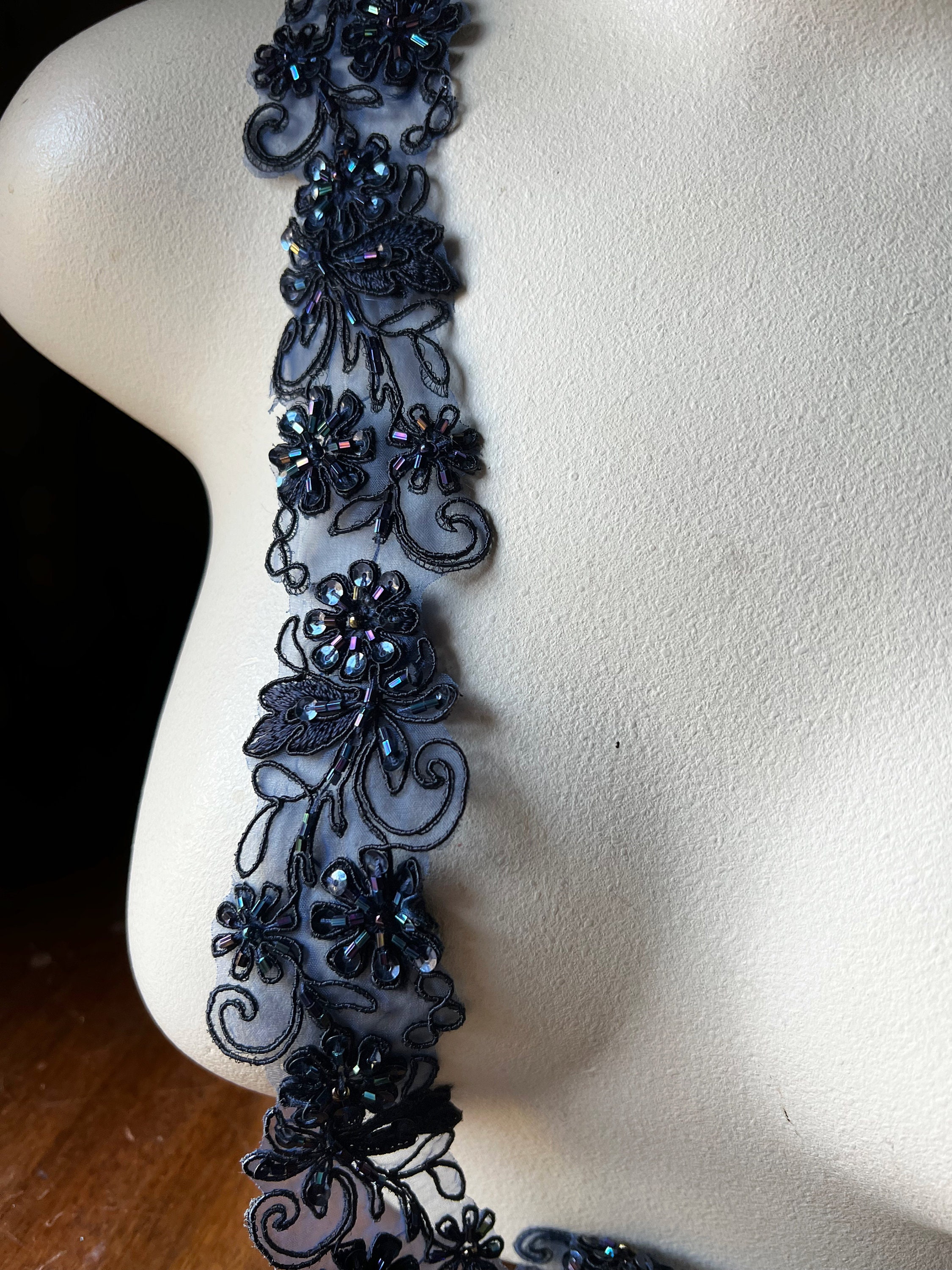 Rhinestone Lace Trim Blue Belt Appliqué Iron Appliqué Stitching